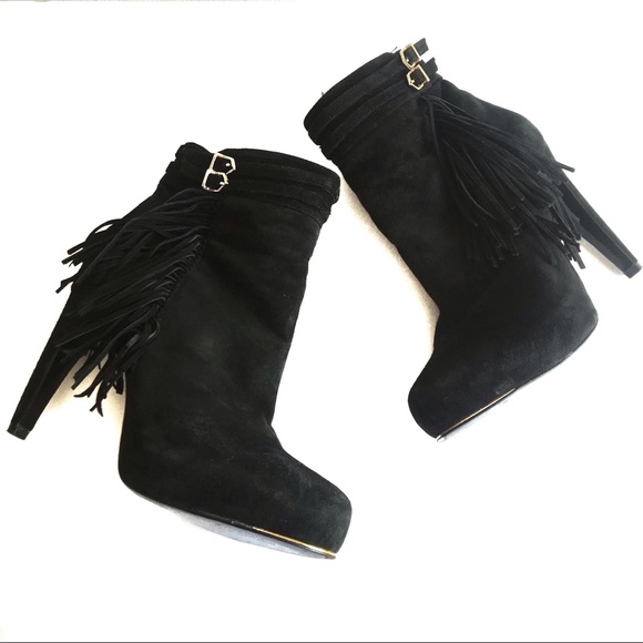 Sam Edelman Shoes - Sam Edelman Keegan Black Suede Fringe Booties 7.5